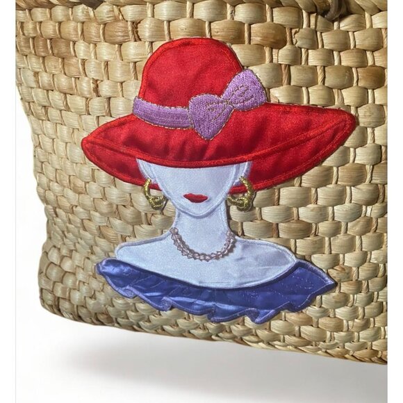 - Red Hat Society Wicker Strap Style Purse with Fabric Emblem - Picture 2 of 4